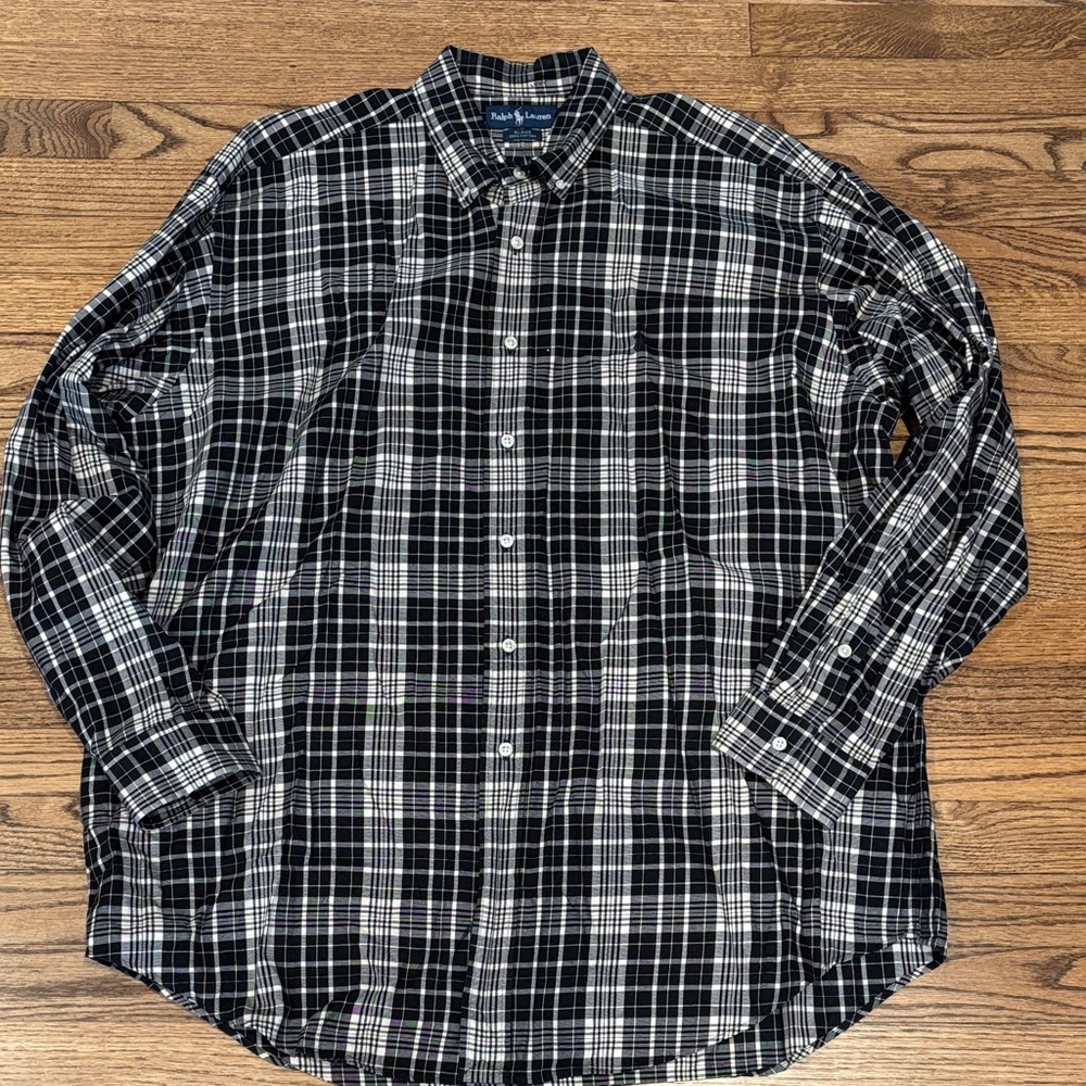 Ralph Lauren Black & White Plaid Button-Down Shirt XL